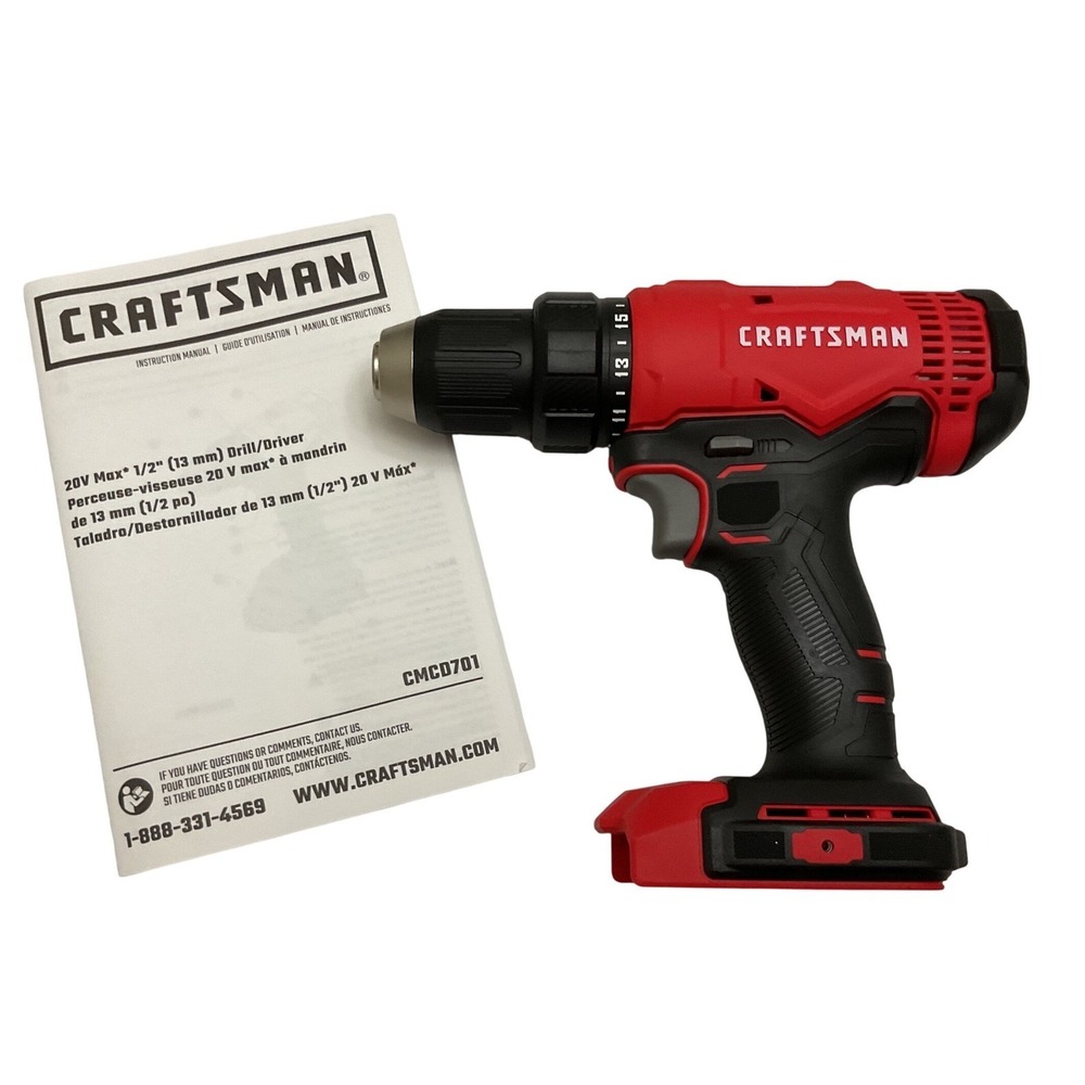 Craftsman CMCD701 20V Max 1/2 Inch Cordless Drill Driver Red Black Tool Only